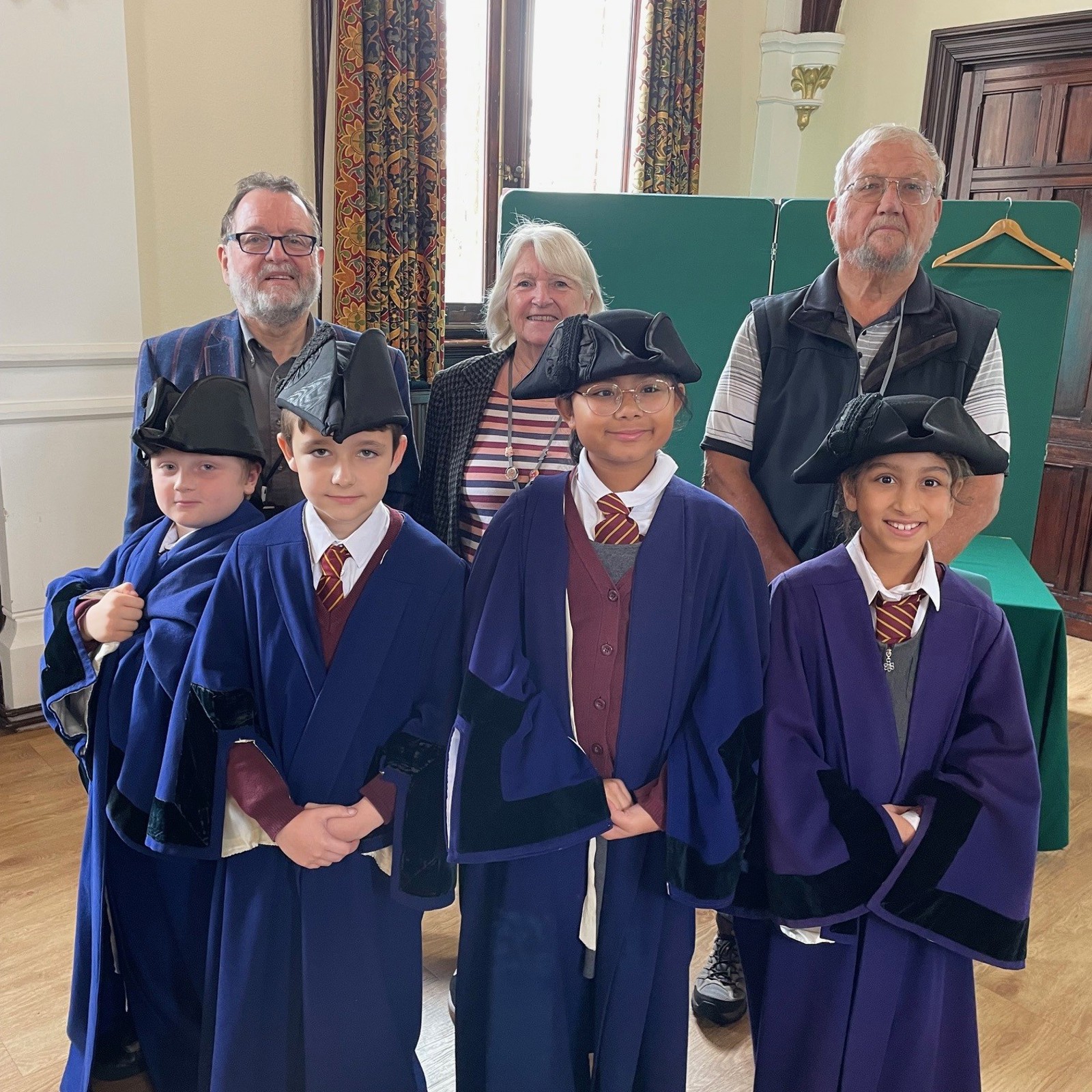 St Joseph's Trying On The Robes, Cllr Gary Norman, Jo Day & Ian Jee