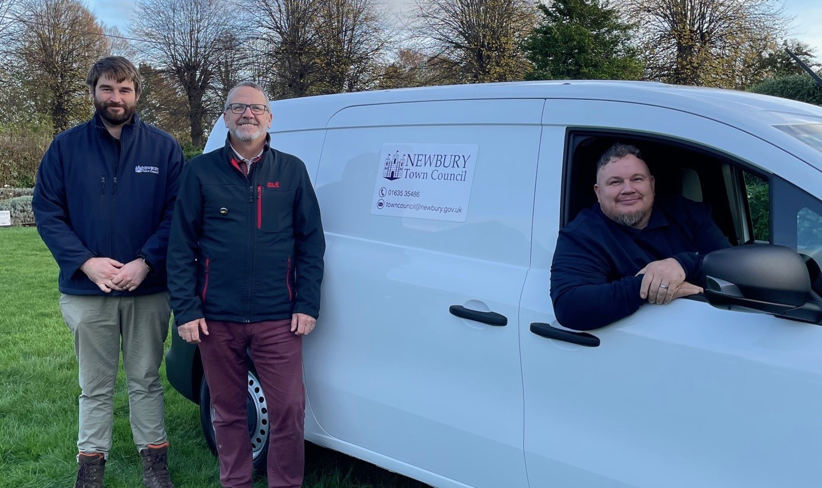 James Heasman, Cllr Vaughan Miller & Paul Fairchild With NTC Electric Van
